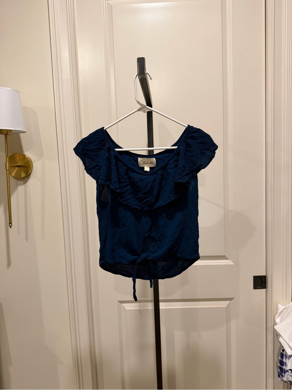 Cleobella Navy Ruffled Tie-Front Blouse